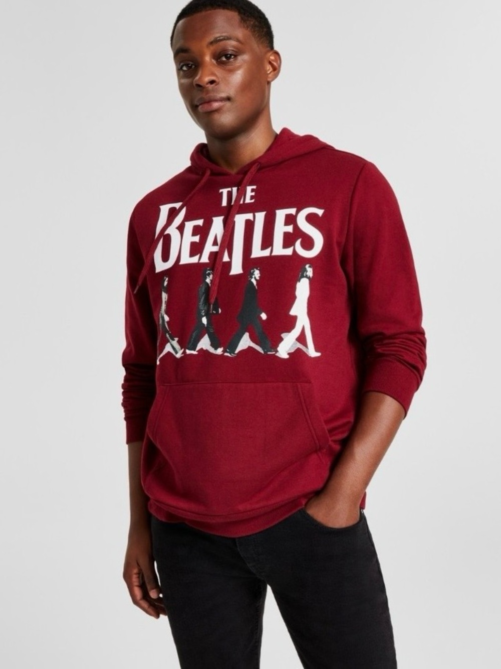 The Beatles Men's Burgundy Hooded Sweatshirt with Abbey Road Graphic